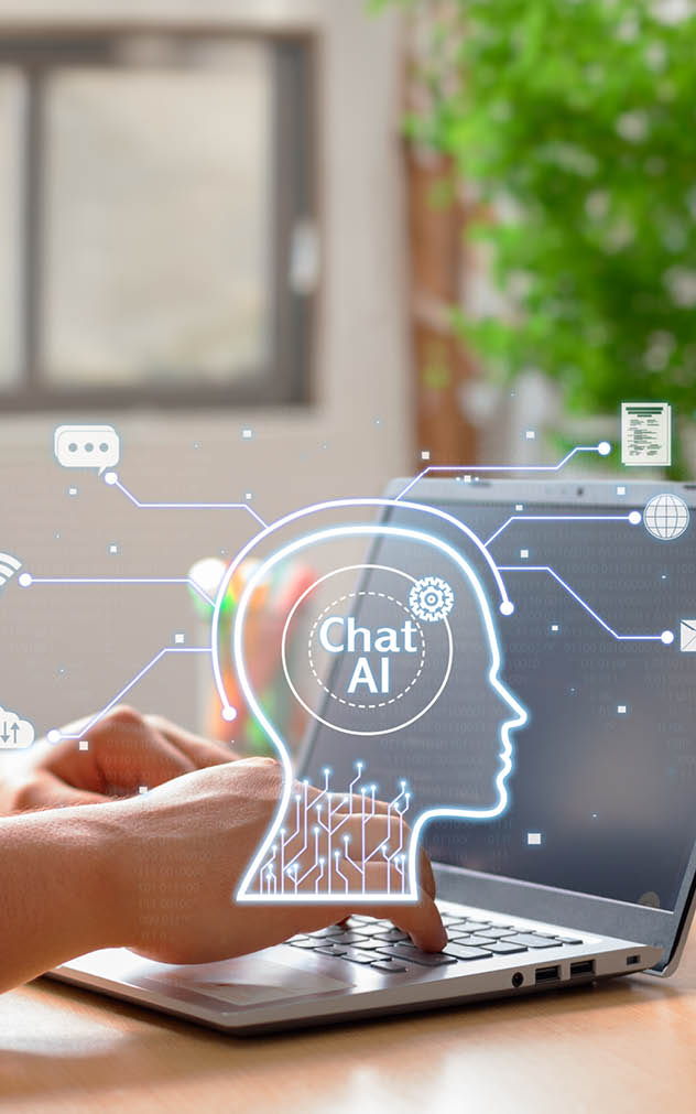 Vertical Photo of A man chats with an artificial intelligence and uses it to optimize tasks to be performed