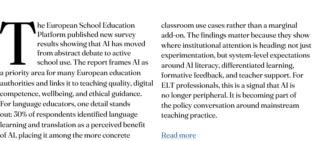 The European School Education Platform published new survey results showing that AI has moved from abstract debate to...