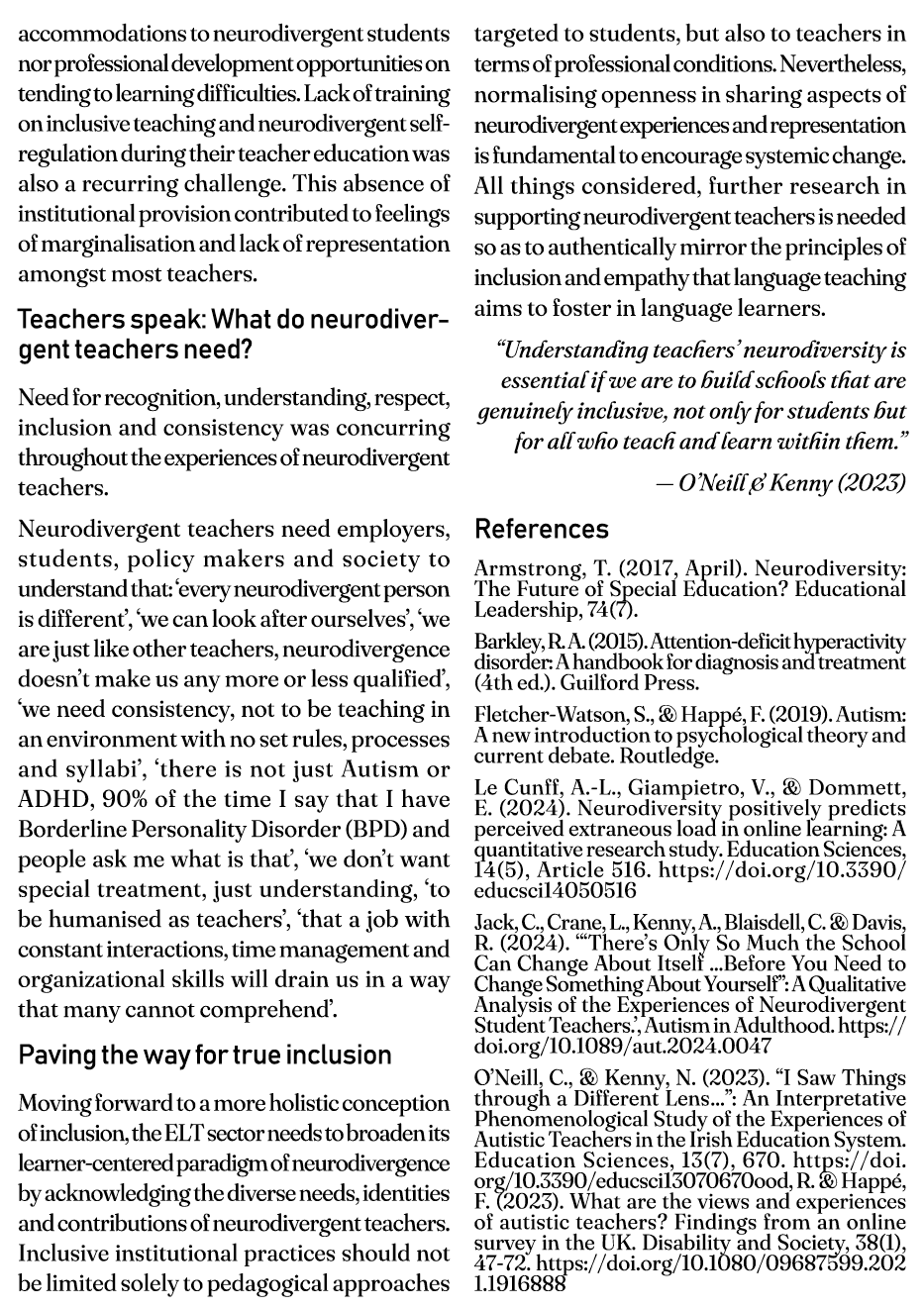 accommodations to neurodivergent students nor professional development opportunities on tending to learning difficult...