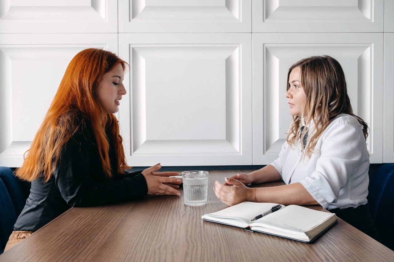 Mental health concept. Communication session of woman psychologist and client. Psychotherapy or talk therapy as help people with variety of mental illnesses and emotional difficulties